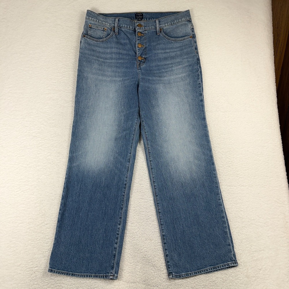 J Crew Jeans Women's 32 (35x28) Wide Leg Button Fly Light Wash Denim Stretch